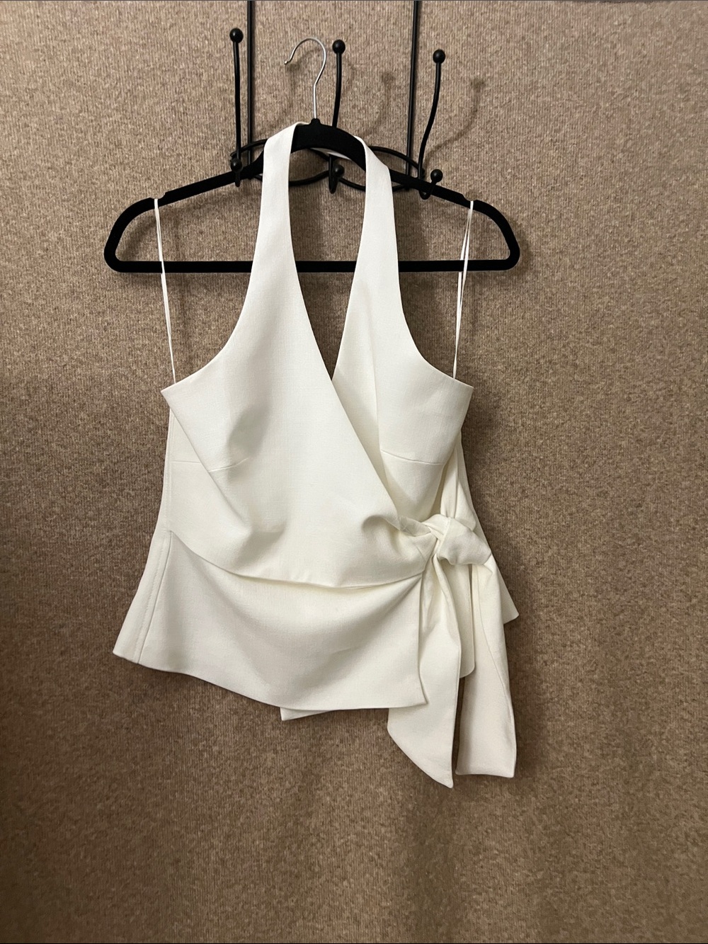 Sleeveless V-Neck Wrap Tie White Top